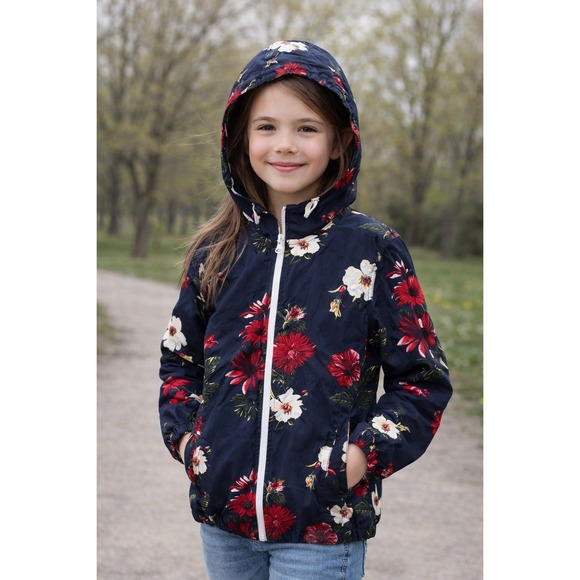 Denim & Flower Other - Denim & Flower Ricky Singh Girls Lightweight Hooded Floral Jacket Size 9/10